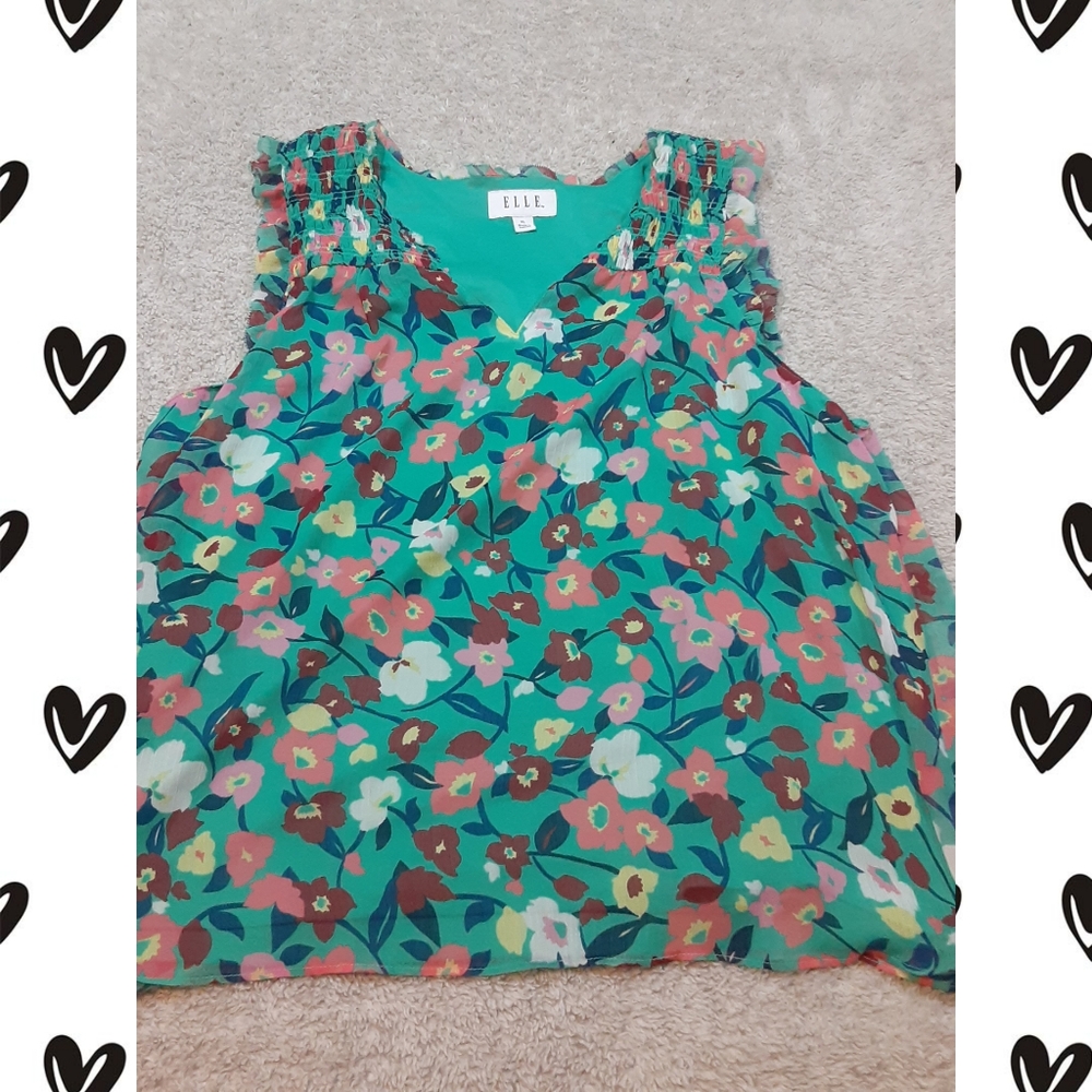Adorable Teal Floral Elle Tank Top NWOT XL